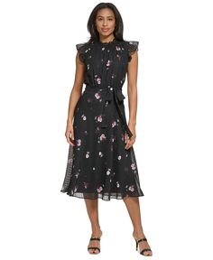 Женское платье миди с цветочным принтом и клипсами в горошек DKNY