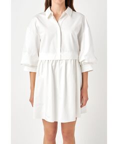 Женское платье-рубашка с пышными рукавами English Factory, белый