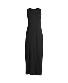 Женское накидочное платье макси без рукавов из хлопкового джерси для миниатюрных размеров Lands&apos; End, черный