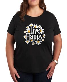 Модная футболка больших размеров с рисунком Live Happy Air Waves, черный