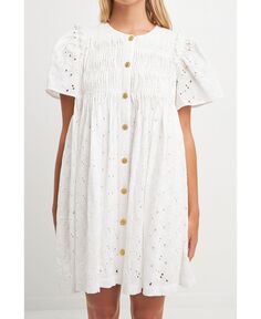 Женское мини-платье со складками и люверсами English Factory, белый