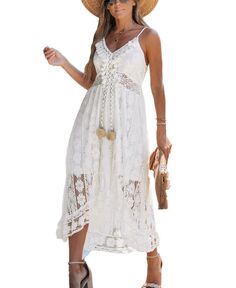 Женское пляжное платье-комбинация на шнуровке Ariya с v-образным вырезом CUPSHE, белый
