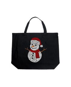 Рождественский снеговик — большая сумка-тоут Word Art LA Pop Art, черный