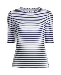 Женская футболка больших размеров с круглым вырезом и рукавами до локтя, защита от солнца UPF 50, скромная футболка для плавания с принтом Lands&apos; End