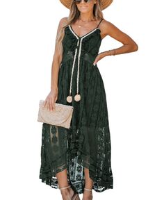 Женское пляжное платье-комбинация на шнуровке Ariya с v-образным вырезом CUPSHE, зеленый