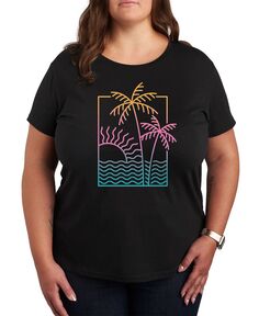 Модная футболка больших размеров с рисунком неоновых пальм Air Waves, черный