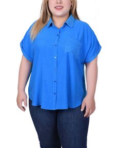 Блузка больших размеров с короткими рукавами и длинными рукавами NY Collection, синий