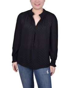 Женская блузка с длинными рукавами и присборенными манжетами NY Collection, черный