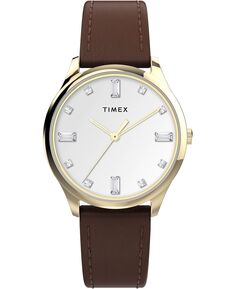 Женские кварцевые аналоговые кожаные коричневые часы Easy Reader 32 мм Timex, коричневый