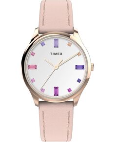 Женские кварцевые аналоговые кожаные часы Easy Reader розового цвета, 32 мм Timex, розовый