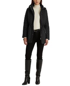 Стеганое пальто с капюшоном Petite Lauren Ralph Lauren, черный