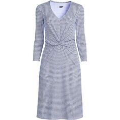 Женское легкое хлопковое модальное платье больших размеров с рукавами 3/4 и расклешенным v-образным вырезом Lands&apos; End