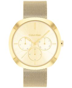 Женские многофункциональные золотистые часы-браслет из нержавеющей стали с сеткой, 38 мм Calvin Klein, золотой