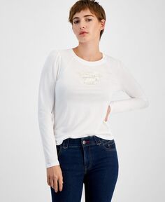 Женская футболка с объемными рукавами и металлизированным логотипом Tommy Jeans, белый