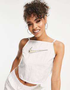 Белая укороченная майка с рюшами и рюшами на спине Nike Swoosh