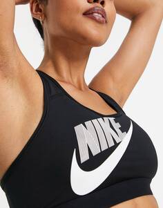 Черный спортивный бюстгальтер со средней поддержкой и крупным логотипом Nike Training Dri-FIT