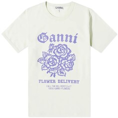 Ganni легкая футболка из хлопкового джерси с цветочным принтом, морская пена