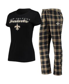 Женский черно-золотой комплект из футболки и брюк с логотипом New Orleans Saints Concepts Sport