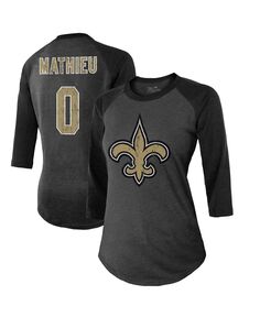 Женская футболка с принтом Tyrann Mathieu New Orleans Saints, имя и номер, рукав 3/4, реглан Majestic, черный