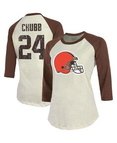 Женские нитки Nick Chubb Cream, коричневый Cleveland Browns Футболка с именем и номером игрока реглан с рукавами 3/4 Majestic