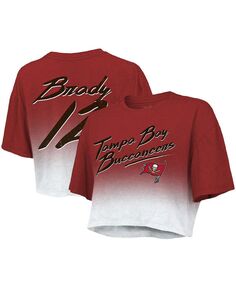 Женские нитки Tom Brady Красная, белая футболка Tampa Bay Buccaneers с капельной краской, имя и номер игрока, укороченная футболка Tri-Blend Majestic