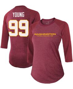 Женская футболка Chase Young бордового цвета с надписью Washington Football Team, имя игрока, номер, футболка реглан тройного цвета с рукавами 3/4 Fanatics