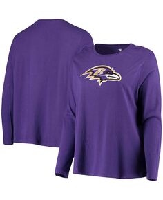 Женская фиолетовая футболка с длинным рукавом с основным логотипом больших размеров Baltimore Ravens Fanatics