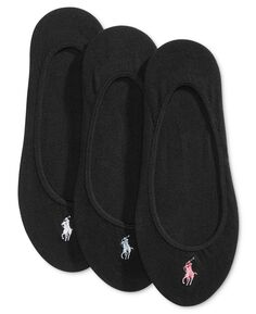 Набор из 3 женских прокладок для носков сверхнизкого размера для недемонстрации Polo Ralph Lauren, черный