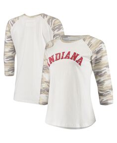 Женская бело-камуфляжная футболка Indiana Hoosiers Boyfriend Baseball Raglan с рукавами 3/4 Camp David