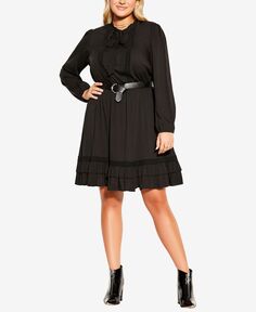 Модное мини-платье больших размеров с драгоценными завязками City Chic, черный