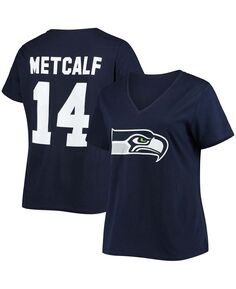 Женская футболка больших размеров DK Metcalf College Navy Seattle Seahawks с v-образным вырезом и номером имени Fanatics, темно-синий