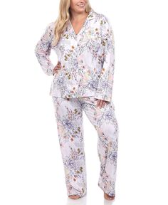 Пижамный комплект больших размеров с длинными рукавами и цветочным принтом, 2 предмета White Mark