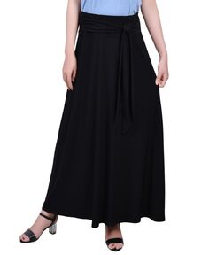 Миниатюрная однотонная длинная юбка с поясом на талии NY Collection, черный