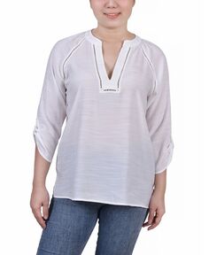 Блуза Petite с рукавами реглан и разрезом на шее NY Collection, белый