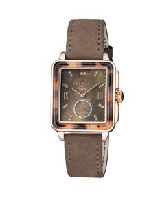 GV2 Женские часы Bari черепахового цвета из коричневой кожи со швейцарским кварцевым ремешком, 34 мм Gevril, золотой