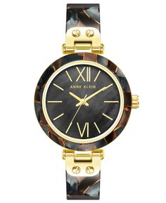 Женские часы-браслет с тремя стрелками, кварцевый, серого цвета и коричневой смолы, с акцентами из золотистого сплава, 34 мм Anne Klein