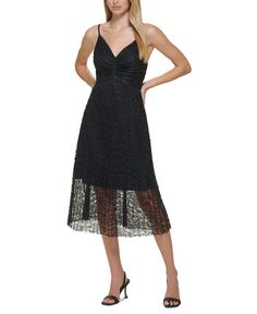 Женское кружевное платье миди со складками Calvin Klein, черный