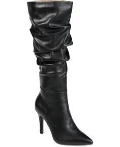 Женские сари, очень широкие ботинки на шпильке со сборками до середины икры Journee Collection, черный