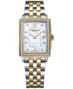 Женские швейцарские часы Toccata Diamond (1/4 карата t.w.), двухцветный браслет из нержавеющей стали, 23x35 мм Raymond Weil, белый