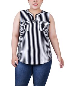 Комбинированная блузка без рукавов с Y-образным вырезом больших размеров NY Collection
