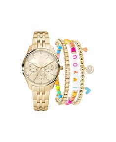 Женские аналоговые часы с розовым кожаным ремешком, 36 мм, в комплекте с браслетом и серьгами в тон Jessica Carlyle, золотой