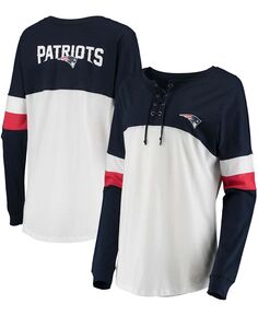 Женская темно-синяя, белая футболка New England Patriots Athletic Varsity на шнуровке с длинными рукавами New Era