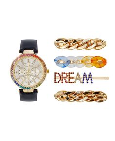 Женские аналоговые часы Jessica Carlye с кварцевым механизмом, черный кожаный ремешок, 38 мм, набор заколок для волос Jessica Carlyle
