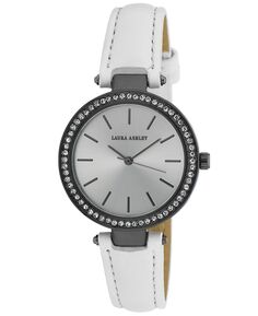 Женские часы с Т-образным ремешком и кристаллическим безелем, белый полиуретановый ремешок, 32 мм Laura Ashley, белый