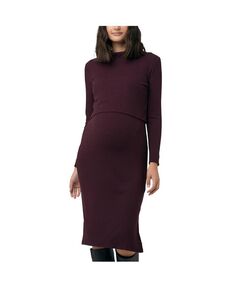 Платье для кормления в рубиновую рубиновую полоску для беременных, темно-бордовое Ripe Maternity