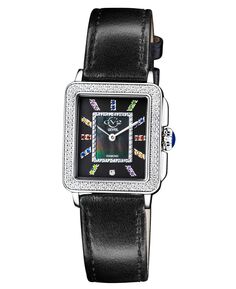 Женские часы Padova с драгоценными камнями, швейцарские кварцевые часы с бриллиантами, черный итальянский кожаный ремешок ручной работы, 27 мм x 30 мм GV2 by Gevril, серебро