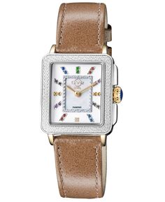 Женские часы Padova с драгоценными камнями, швейцарские кварцевые часы с бриллиантами и серо-коричневыми акцентами, итальянские часы ручной работы с кожаным ремешком, 27 мм x 30 мм GV2 by Gevril, серебро