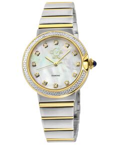 Женские швейцарские кварцевые часы Sorrento с бриллиантами, двухцветные часы-браслет из нержавеющей стали SS IPYG, 32 мм GV2 by Gevril, серебро