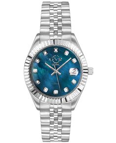 Женские часы Неаполь, швейцарские кварцевые часы с бриллиантами, серебристый браслет из нержавеющей стали, 34 мм GV2 by Gevril, серебро