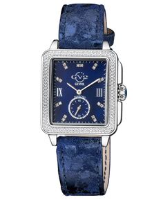 Женские часы Bari Tortoise, швейцарские кварцевые часы с бриллиантами, синий итальянский кожаный ремешок ручной работы, 34 мм x 30 мм GV2 by Gevril, серебро